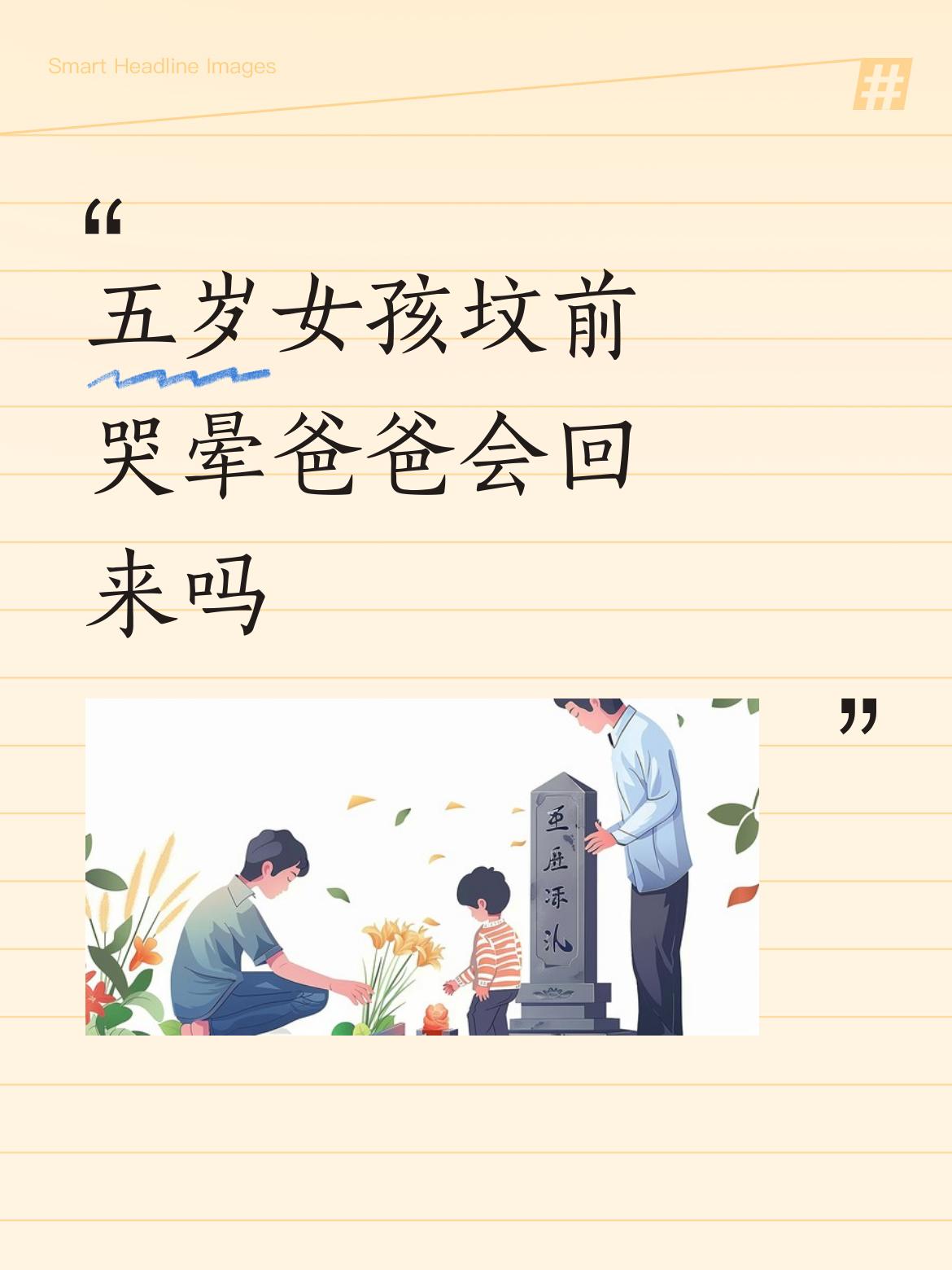 看到“五岁女孩坟前哭晕问爸爸会回来吗”，心里真不是滋味。这么小的孩子，还不懂生死