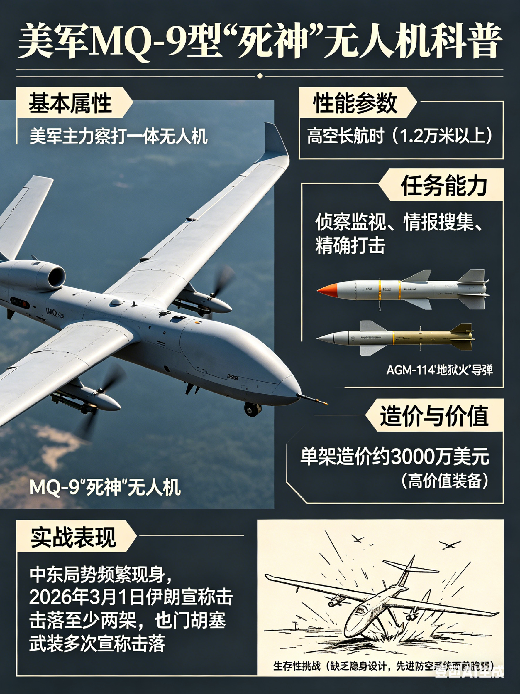 军事ai新视野 美军MQ-9型“死神”无人机MQ-9“死神”无人机是美军主力察打
