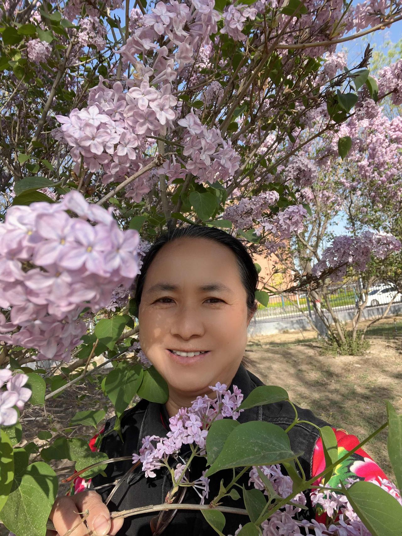 女儿五一期间给喜婆婆化妆，拿我练发型，说我的发量比很多人的多。

盘头不用假发，