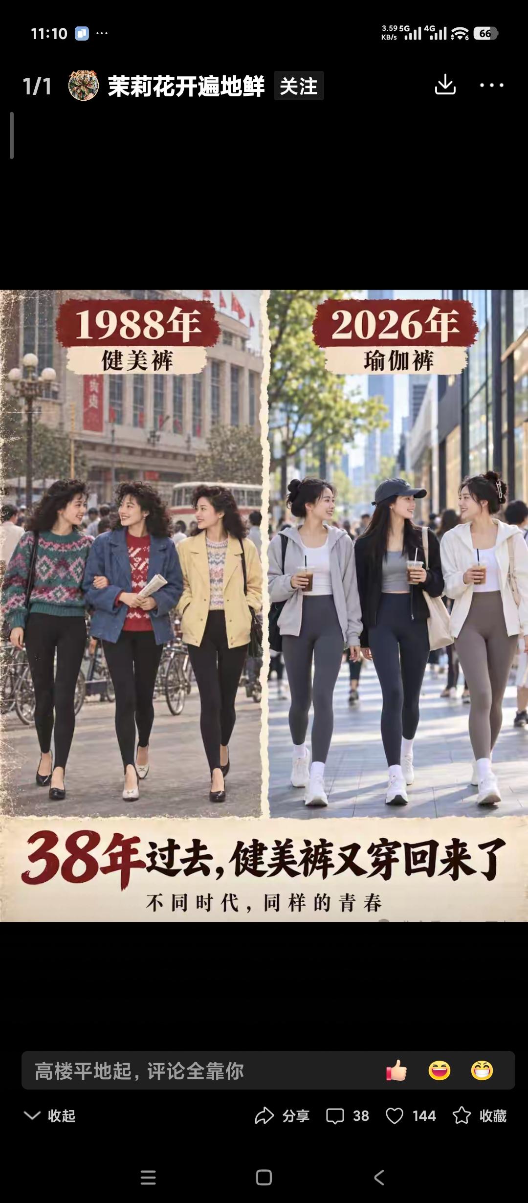 什么叫时尚？
时尚就是转来转去。
现在看看现在流行的瑜伽裤跟30年前流行的健美裤