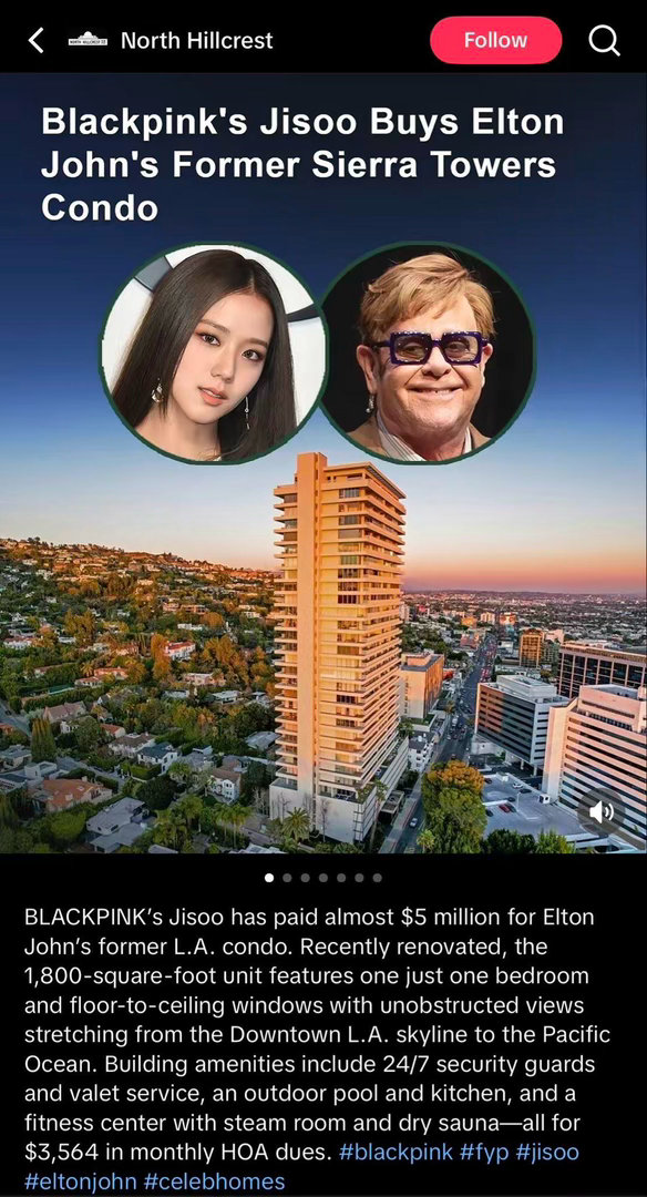 据报道金智秀以485万美元购入洛杉矶的一套房这套约1800平方英尺的住宅刚完成翻