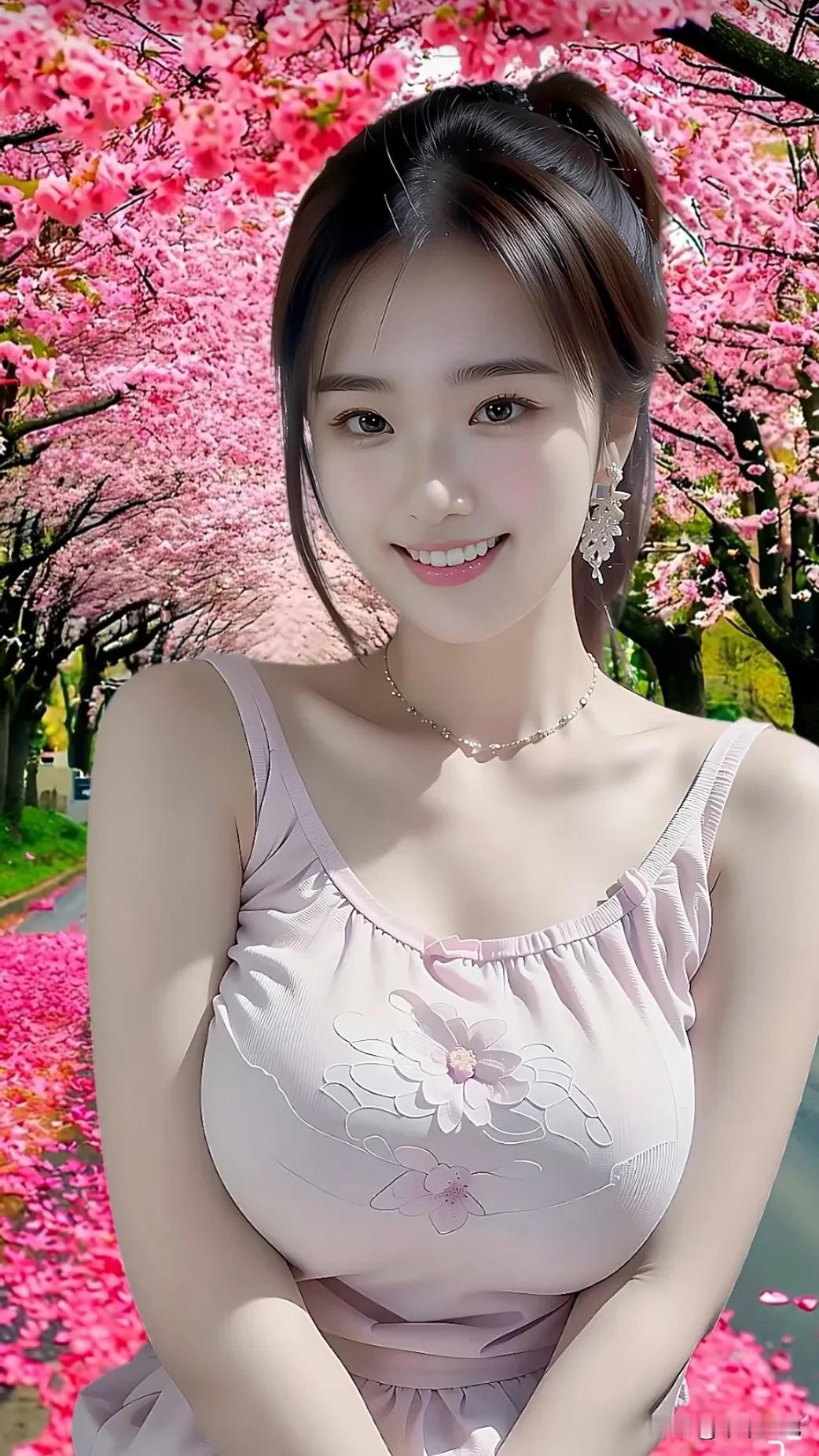 樱花树下总是充满着诗意与浪漫。那粉嫩的樱花如雪般飘落，树下少女在甜蜜地微笑，这个