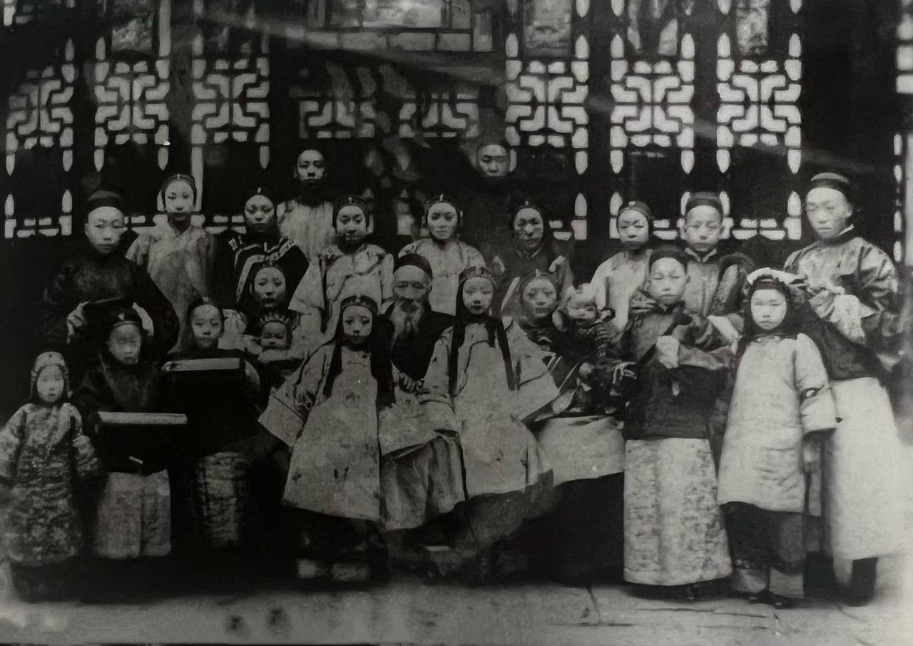 下图是张之洞的全家福，图中有张之洞的妻妾和六子三女以及部分孙辈。照片中的张之洞已