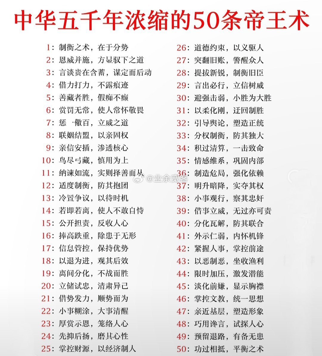 中华五千年浓缩的50条帝王术 