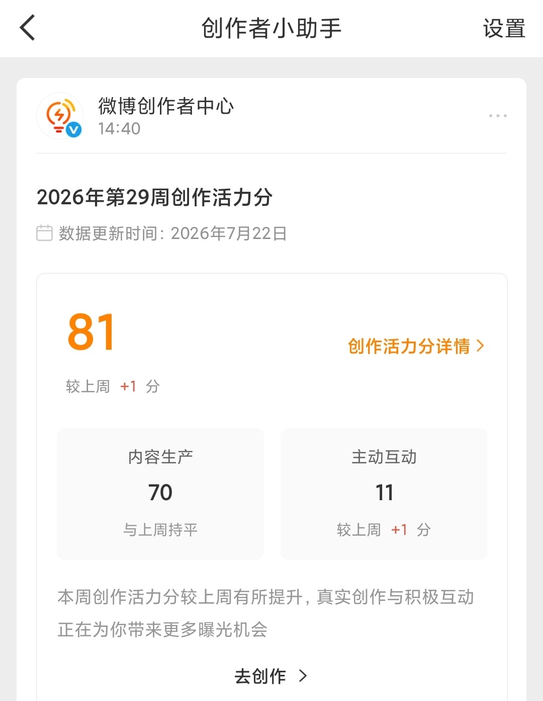 这周还涨了一分，可能给我宝们过生日和周年湖东变多了，不掉到80以下就行，湖东分太