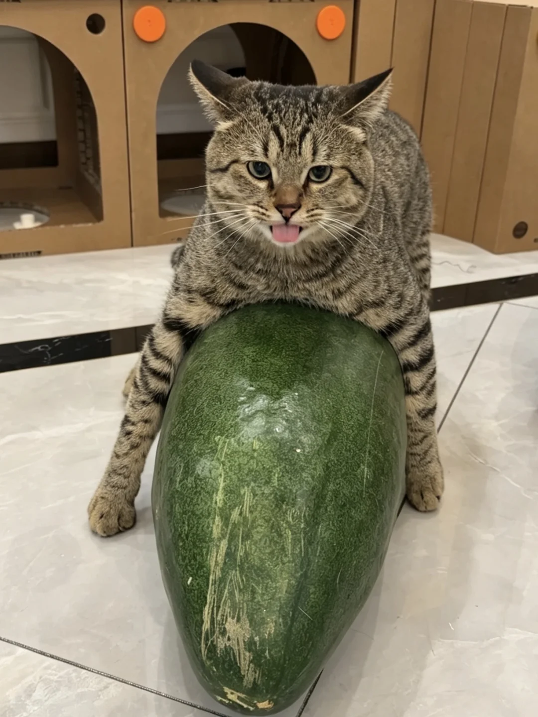 我的小猫也有避暑大冬瓜了！（32斤）
