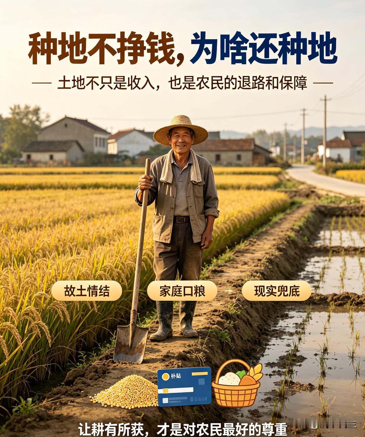 很多农户明知种地收益微薄，依旧不愿撂荒土地。首要原因是故土情结，土地是几代人的依