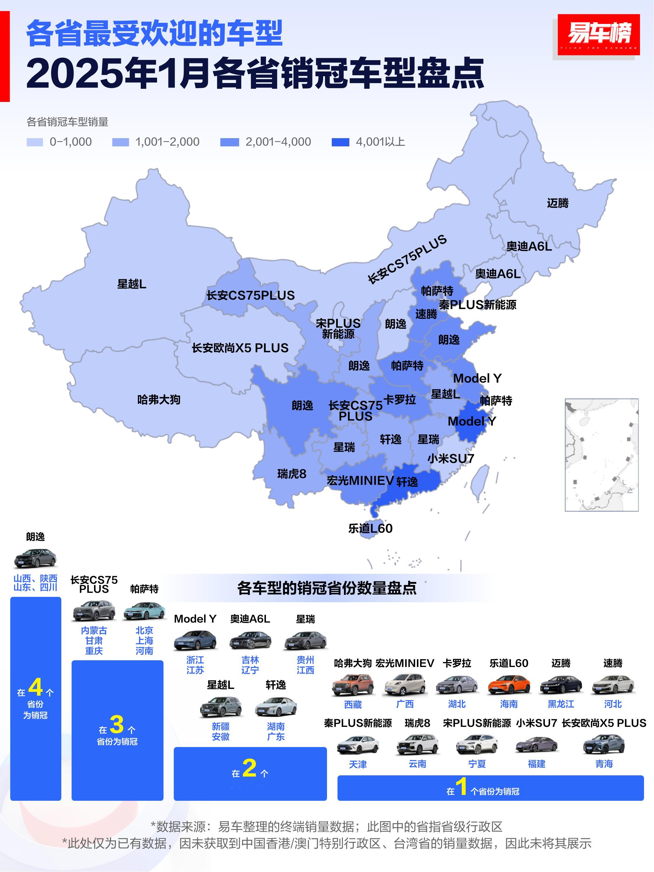 汽车  大v聊车  2025年1月，各省哪款车型卖的好？[思考] 