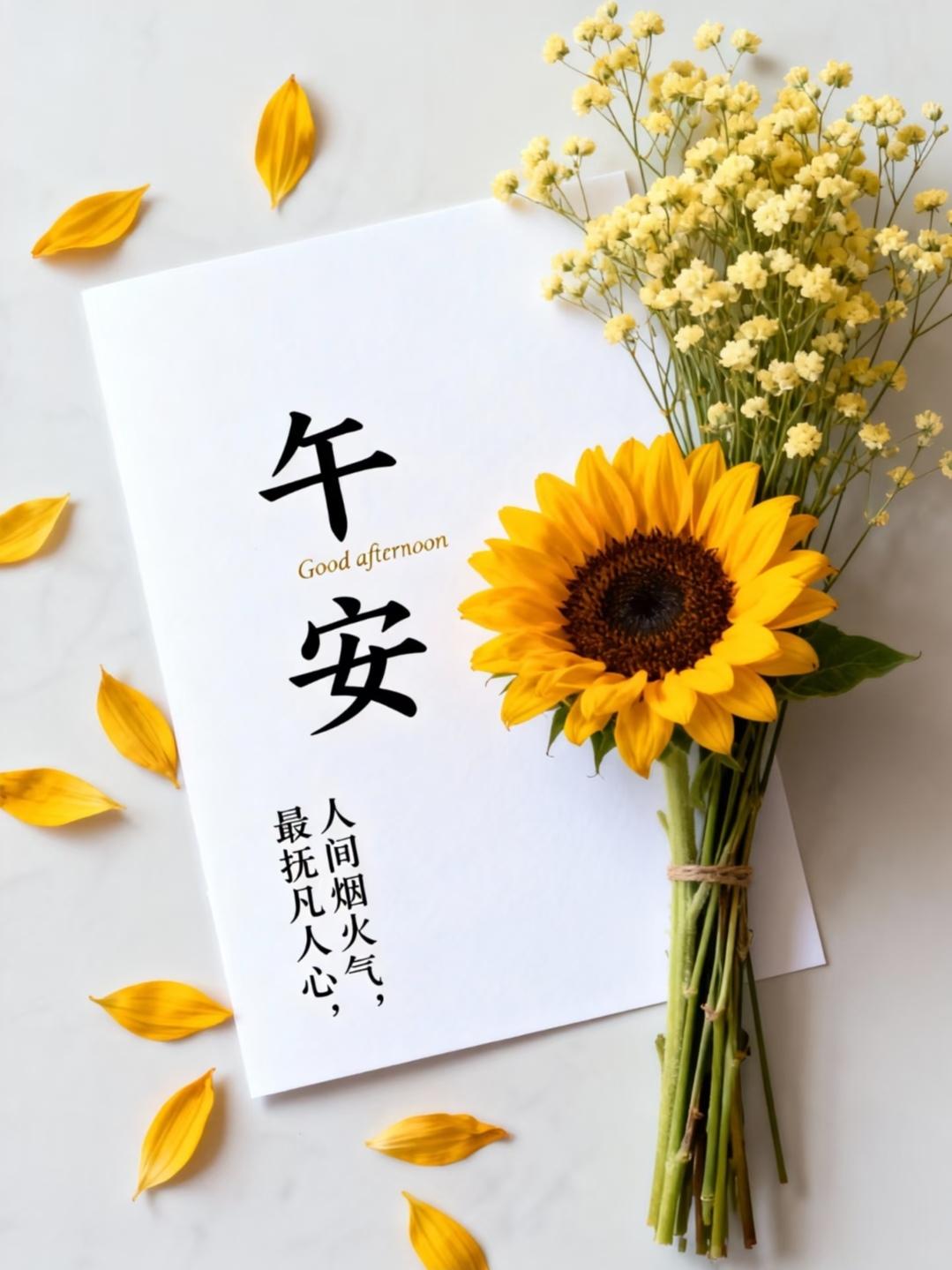 1.午安！愿你的午餐充满美味，心情如阳光般灿烂，下午事事顺心，被世界温柔以待。