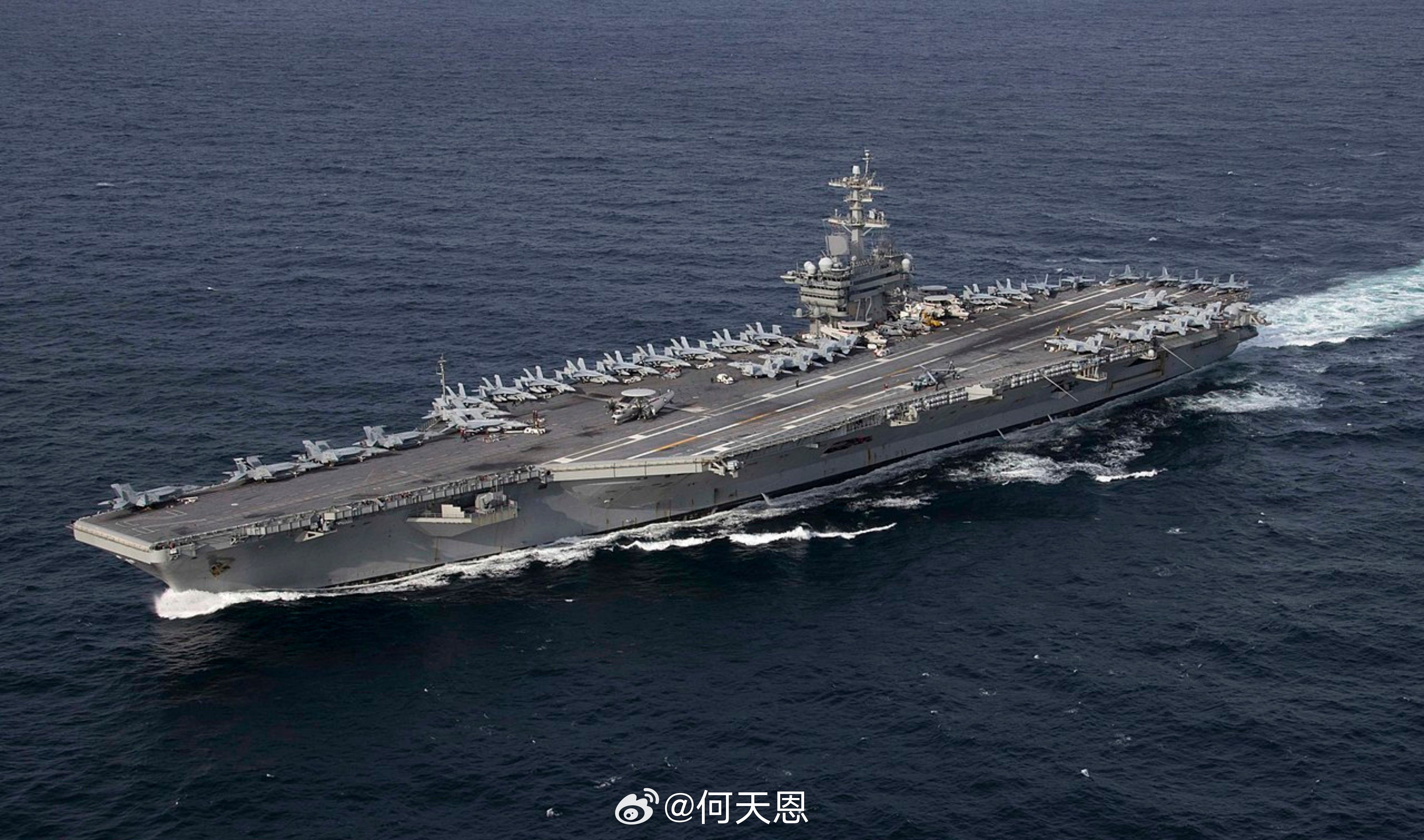 美国“亚伯拉罕·林肯”号航空母舰正独自航行于阿曼湾附近，目前处于伊朗反舰导弹的射