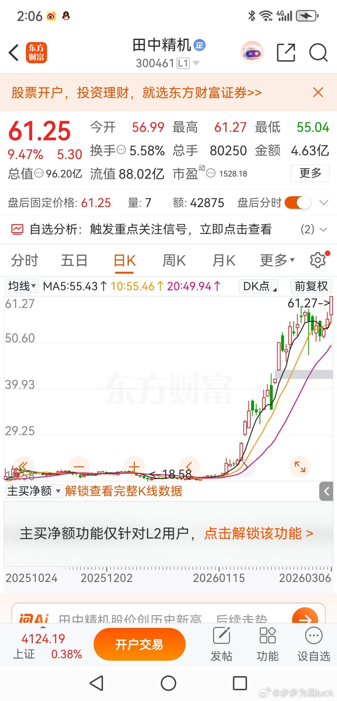 田中精机，这是一次诱多拉伸田中精机，昨天有群友问何如看待，我的观点周五的大涨是一