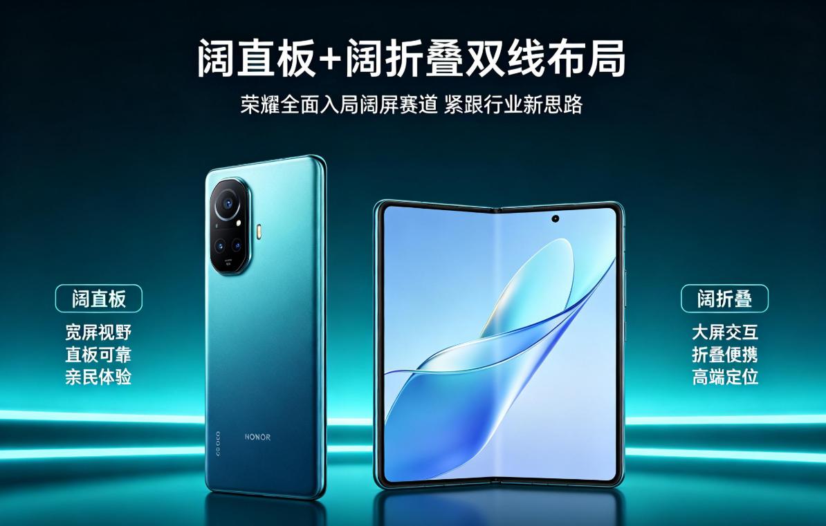 据爆料称荣耀正在同步打磨阔折叠与阔直板两条阔屏产品线，两者定位差异很清晰，不少数