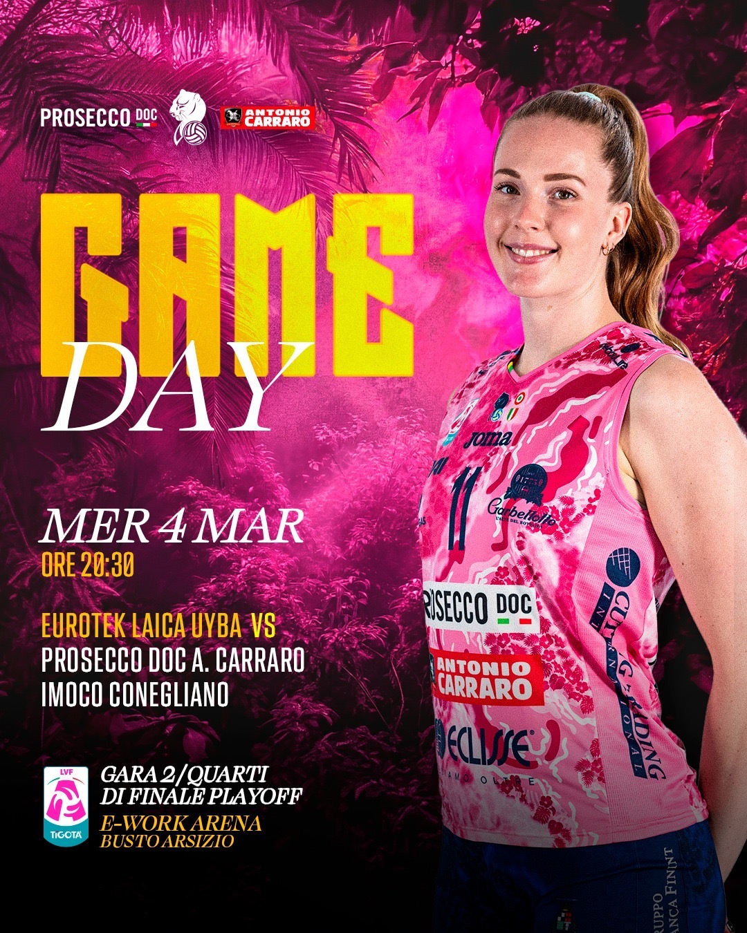 明天凌晨3点半，科内利亚诺客场对阵布斯托阿斯西奥！朱婷