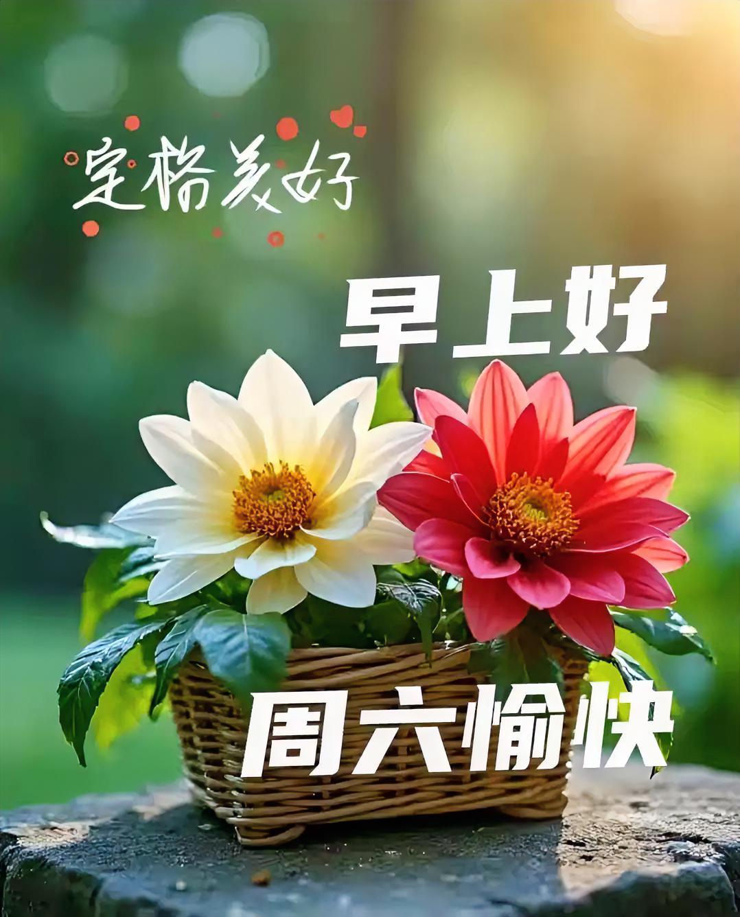 晨光里两朵花悄悄绽放，白与粉撞个满怀，周六的早安被花香温柔叫醒啦！
早晨的祝福语
