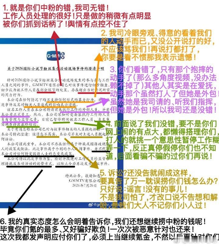 GMM 公关大家想要的不是一味甩锅的澄清，而是一份真诚的道歉。所有证据都摆在那儿