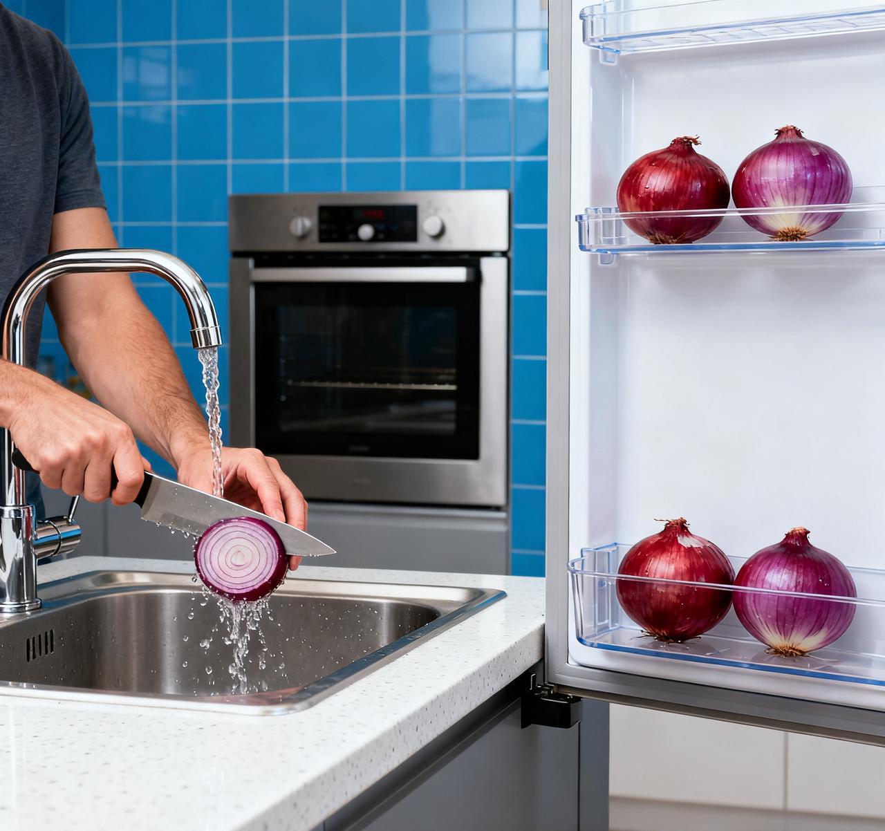 活了二十多年才知道，切洋葱流泪太难受，切之前把洋葱放进冰箱冷藏10分钟，或在流水