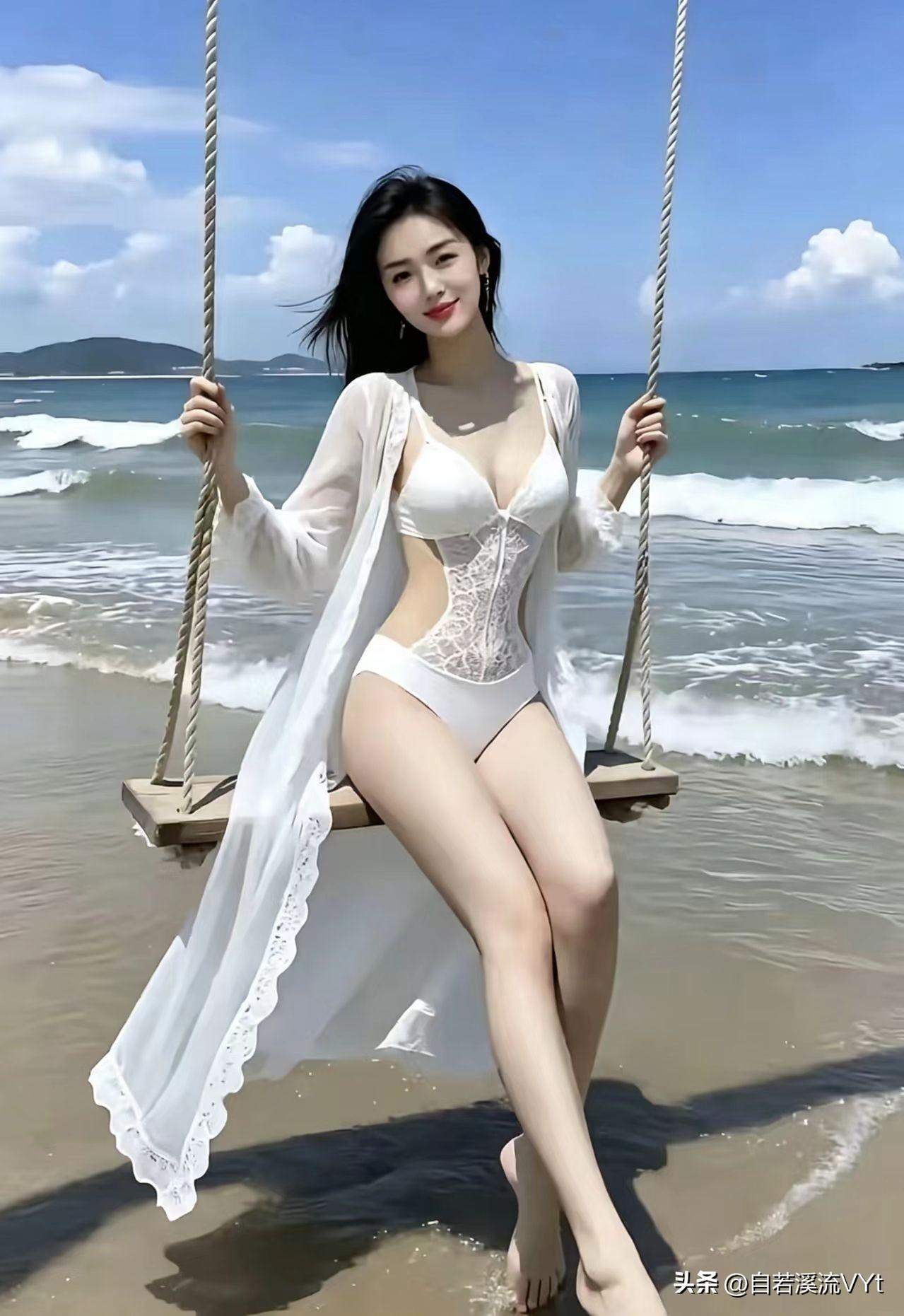 水仙子·海隅秋千
 
沧波摇雪卷晴沙，素袂临风坐木槎，云鬟轻拂海天霞。
娇容凝浅