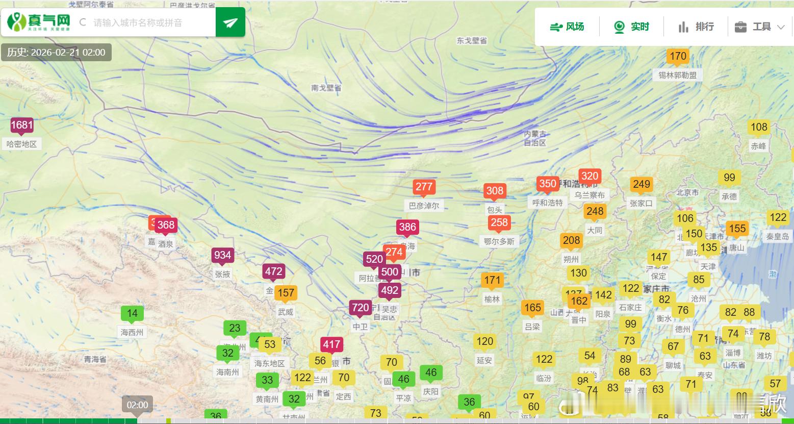 【今年以来最强沙尘过程】从昨晚到今晨的PM10浓度监测看，西北上游的沙尘发展增多