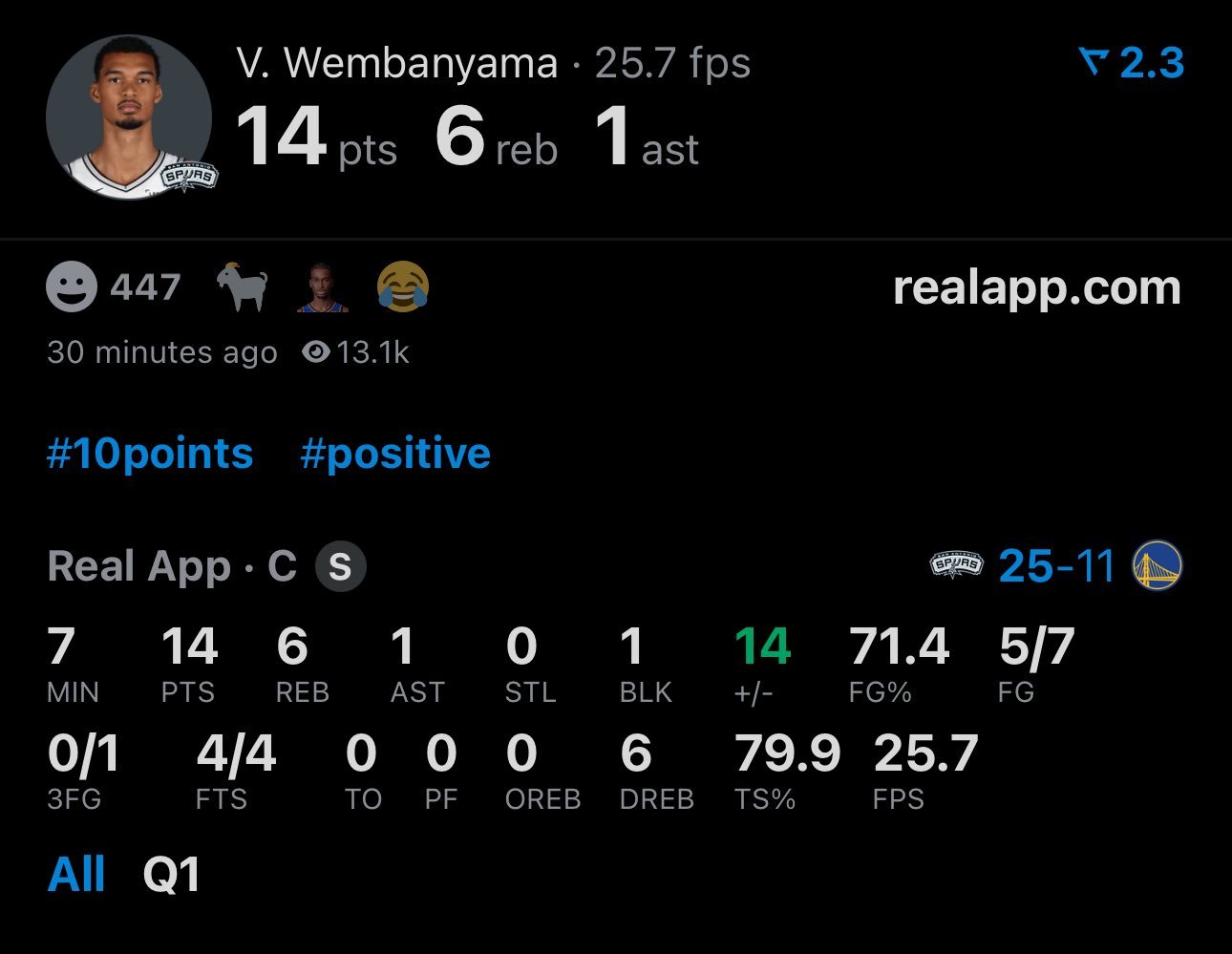 文班7分钟14分6板1助1帽！今天可能又打不够30分钟了马刺vs勇士gowemb