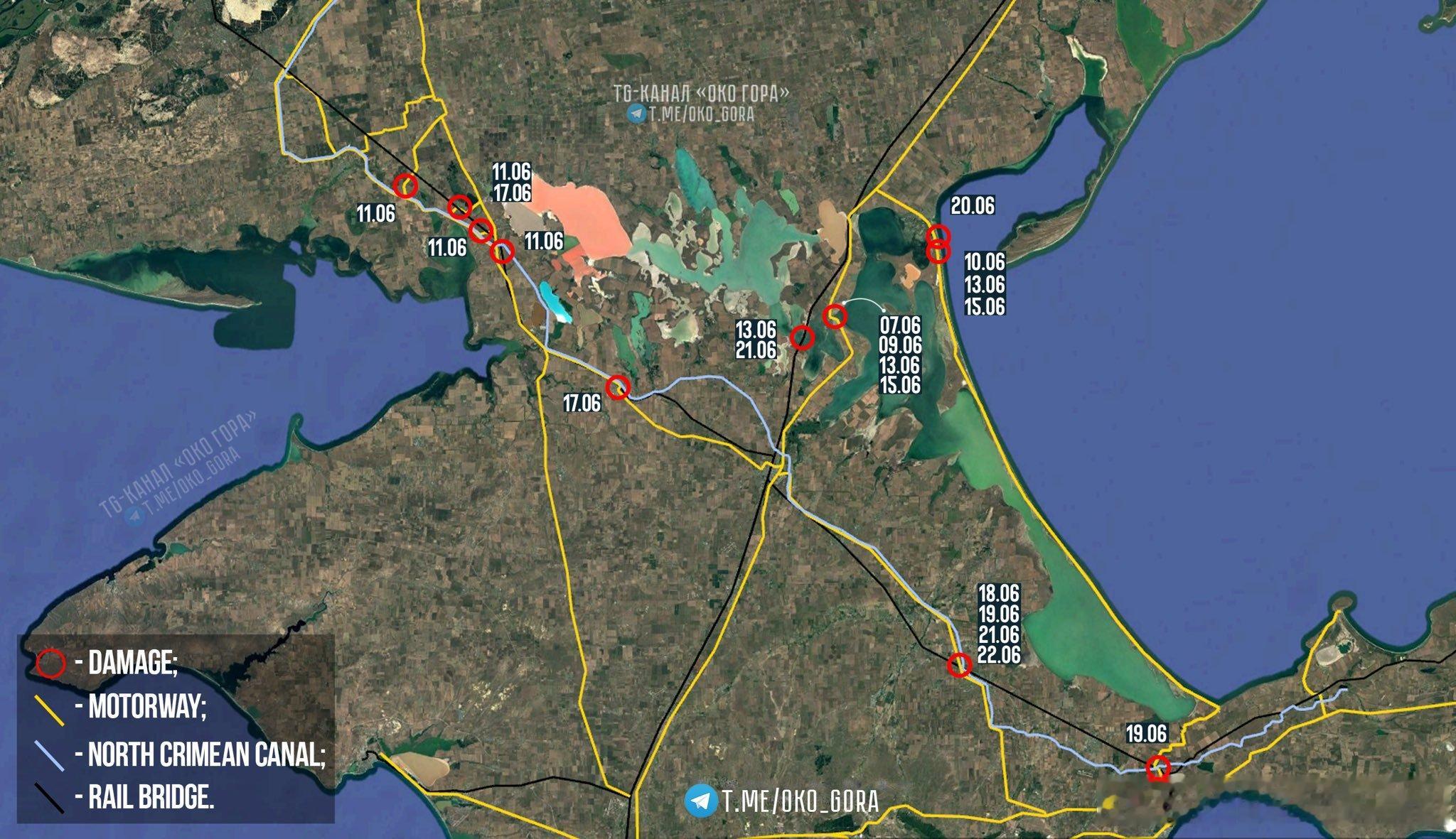 在17天里乌克兰摧毁了11座通往克里米亚的铁路和公路桥。摧毁了3座铁路桥、8座公
