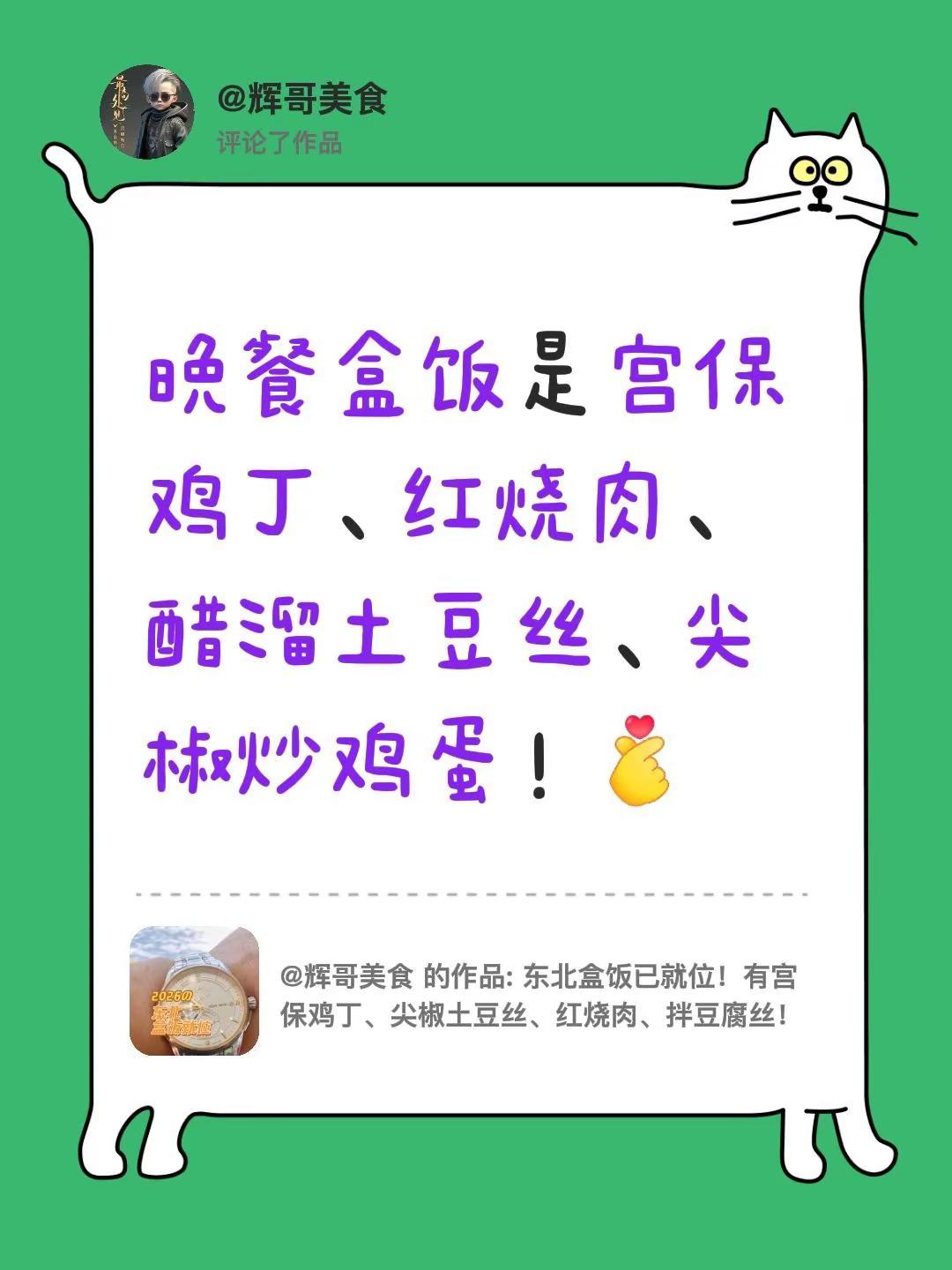 东北盒饭晚餐已解锁！我评论了@辉哥美食 的作品：晚餐盒饭是宫保鸡丁、红烧肉、醋溜