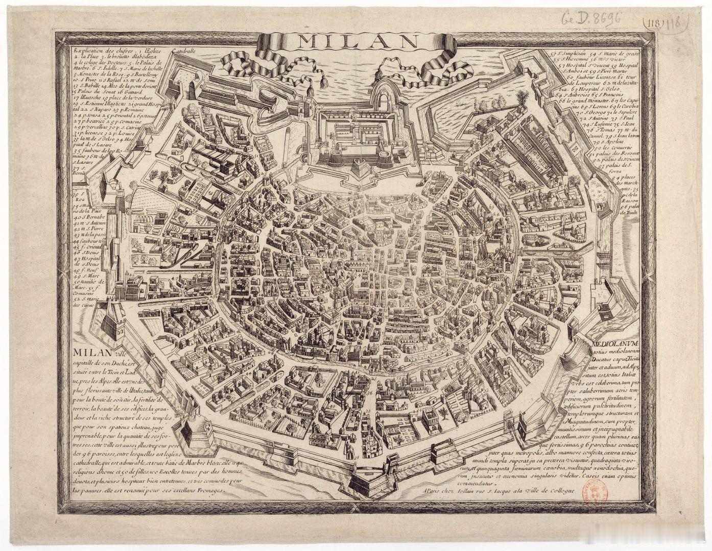 西洋历史文化鱼缸历史知识  17世纪的米兰城防图。已经有火器时代完备的棱堡体系了