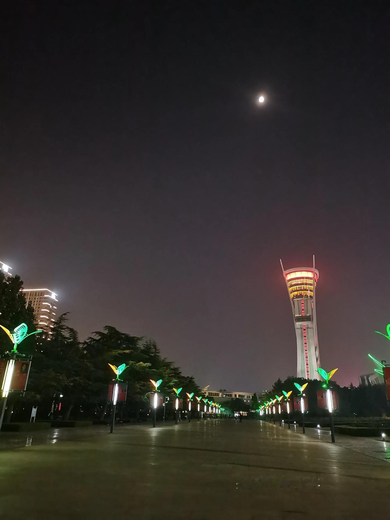 #随手记录秋日生活# 
地标潍坊，晚上市府广场的夜灯，一排排的真好看，下了夜班又