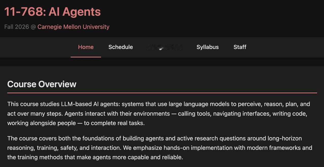 【CMU顶级AI Agent新课：从调包侠到智能体架构师】卡内基梅隆大学（CMU