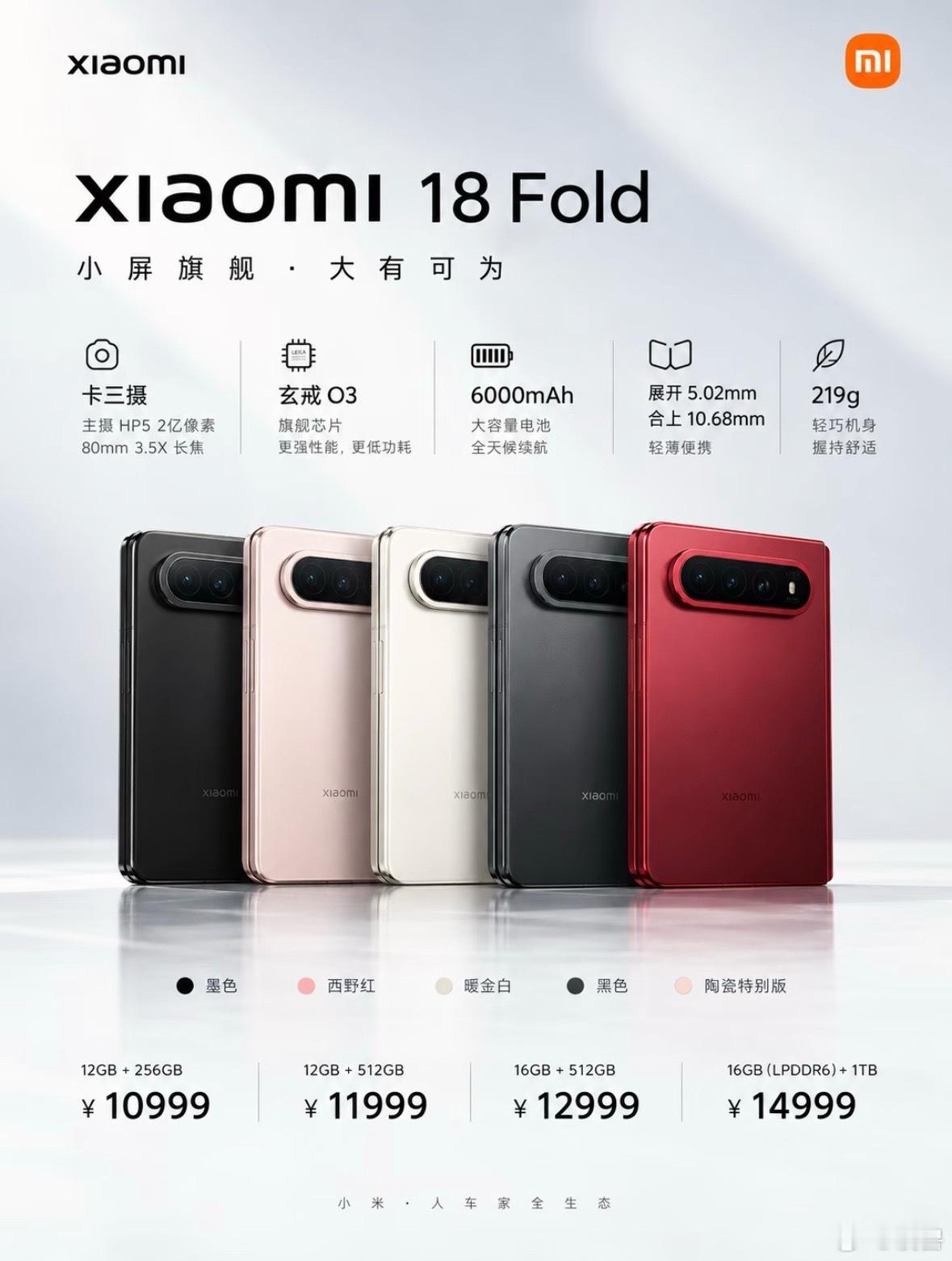 小米18Fold小米18 Fold这价格如何？ 12GB+256GB：10999
