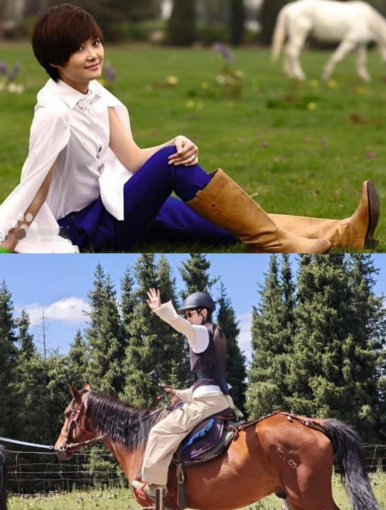 李宇春辛芷蕾骑马神错位以为李宇春辛芷蕾骑一匹马 谁懂这张错位图的含金量！春春和蕾