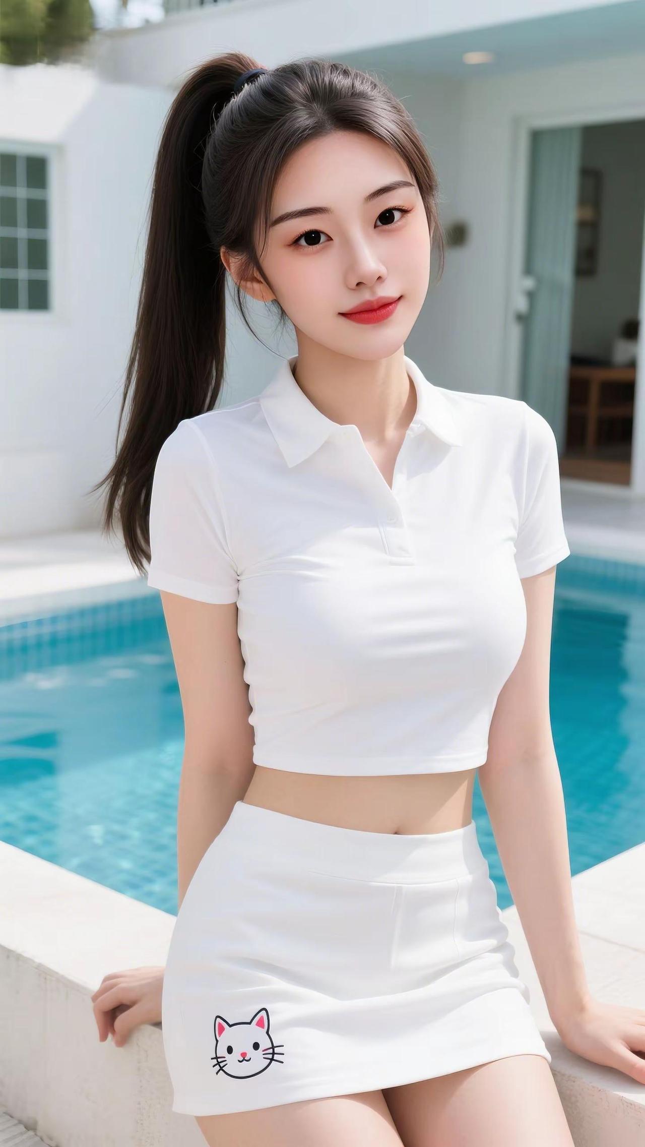 干净又清爽的白色系穿搭高马尾一扎 活力感直接拉满✨泳池边的风都是甜的简单纯粹 自