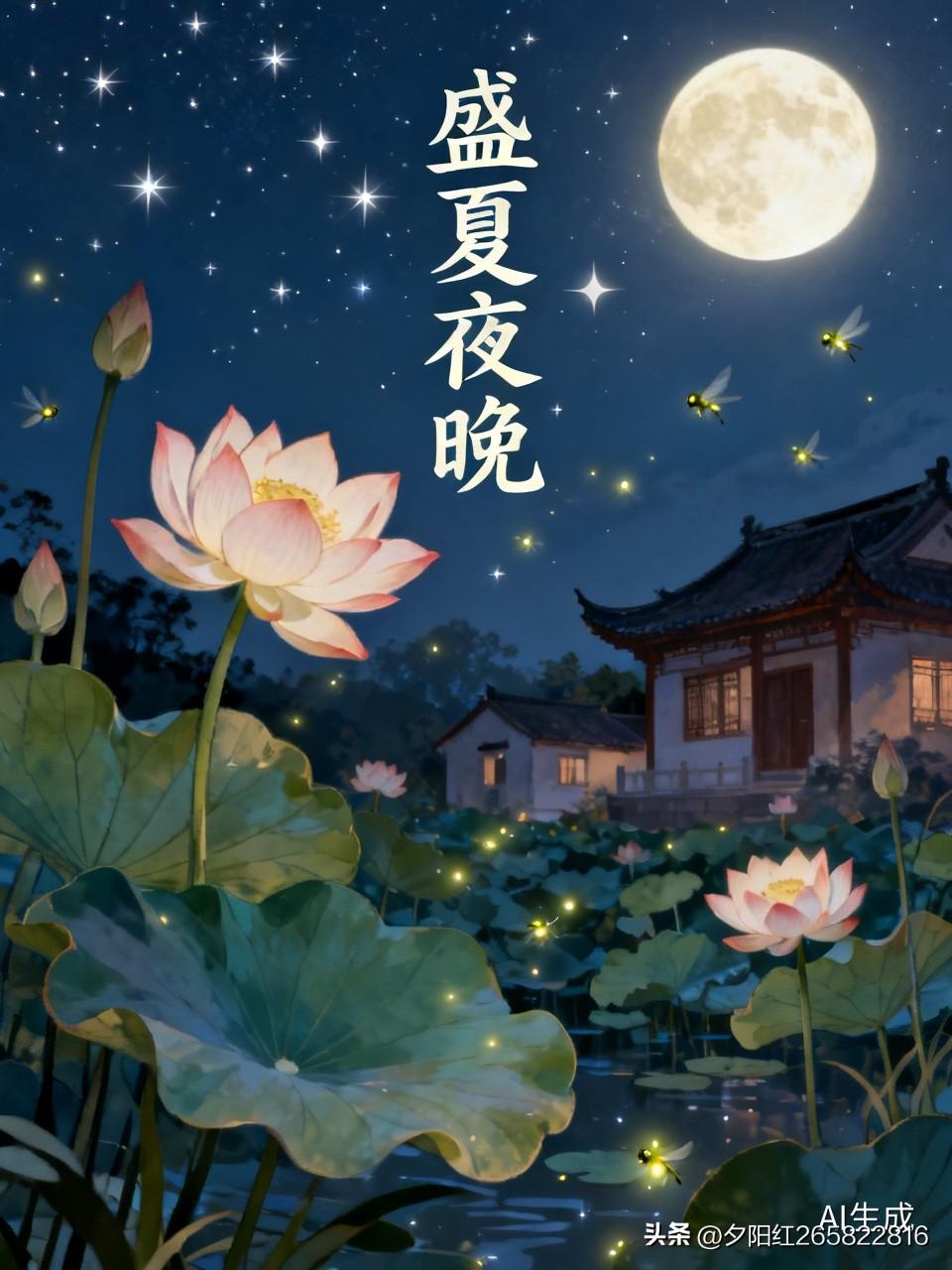 盛夏夜晚
白日的燥热渐渐退去，夕阳燒尽最后一抹橙红，将天幕染成温柔的暗蓝，盛夏的