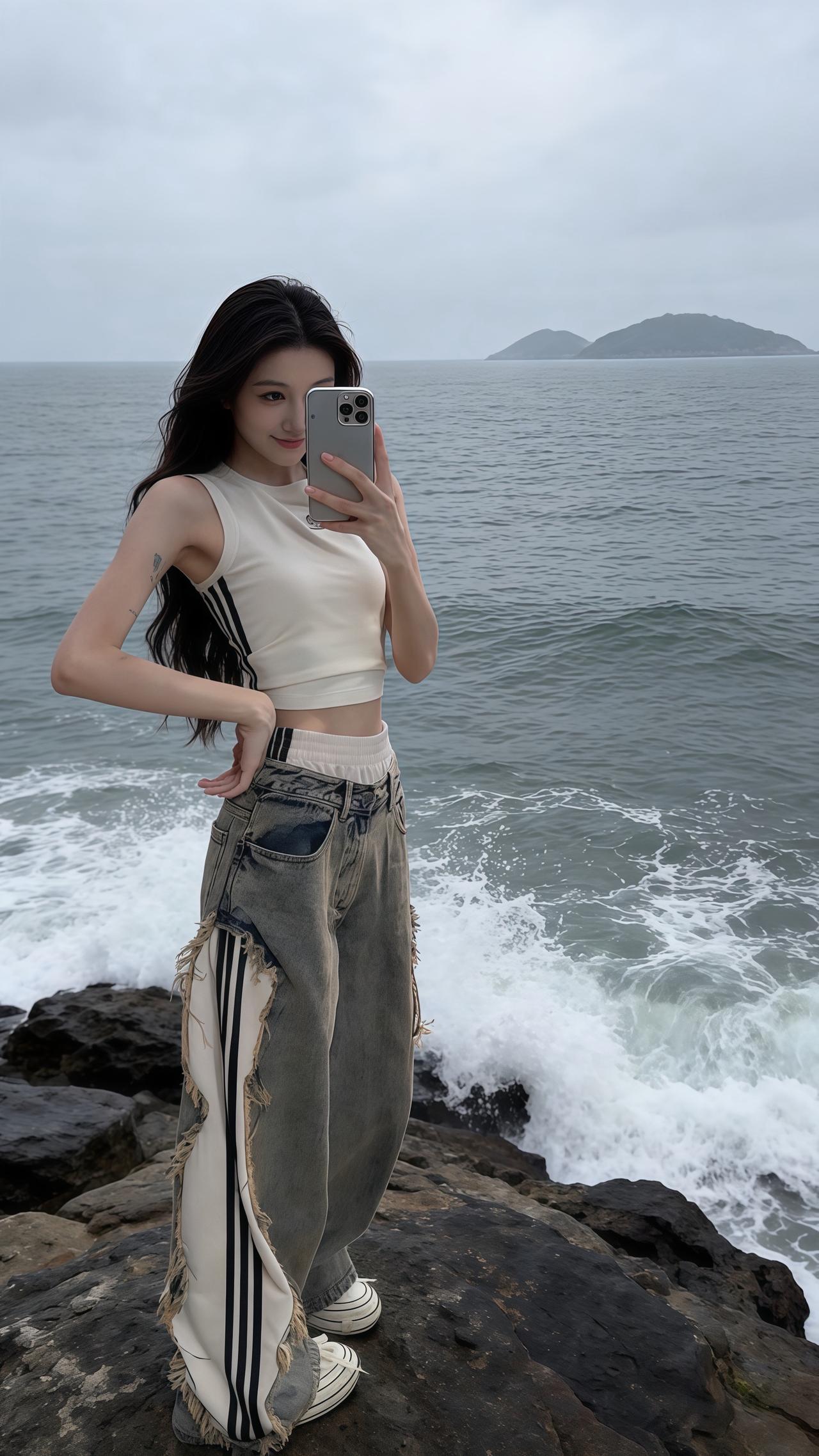 ins穿搭 牛仔裤搭配 超a夏日穿搭 高腰破洞水洗牛仔裤 牛仔裤yyds