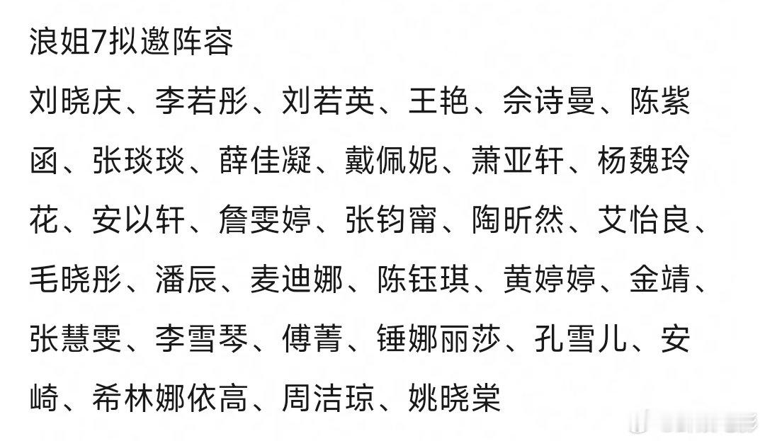 浪姐7拟邀阵容神仙阵容啊，没有一个我不爱的网传浪姐7阵容 ​​​
