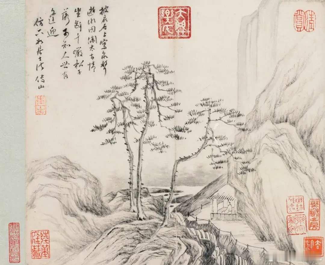 傅山《山水诗画册》。傅山（1607年~1684年），初名鼎臣，字青竹，后改字青主