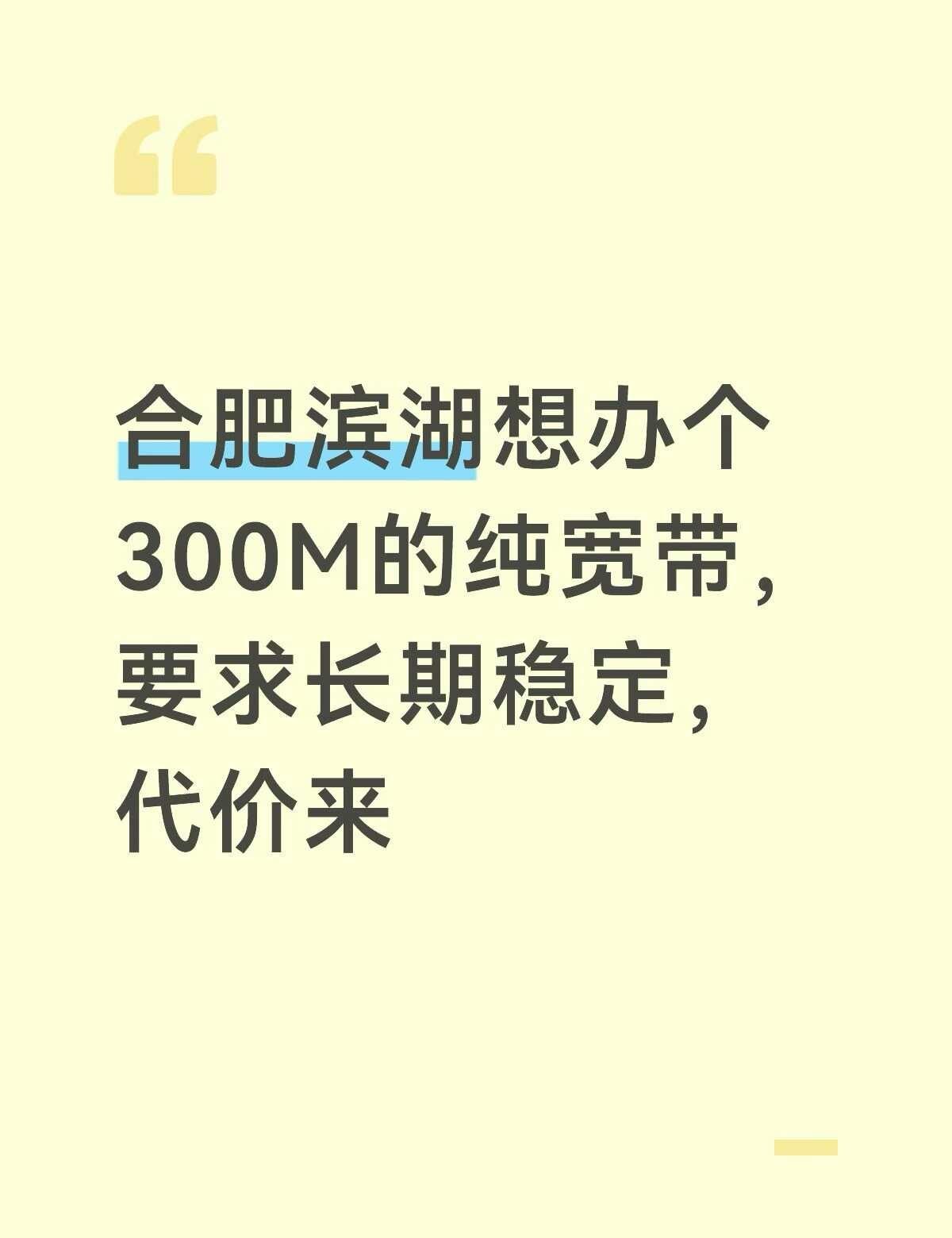 合肥滨湖想办个300M的纯宽带，要求长期稳定，代价来