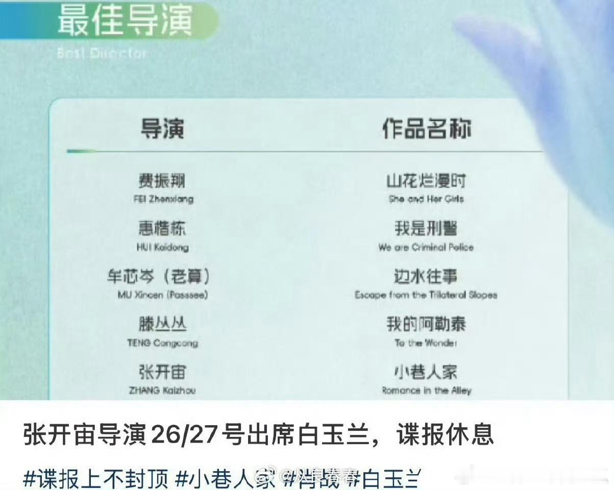 既然谍报导演不上班，藏海传庆功宴能安排一下吗[嘻嘻] ​​​