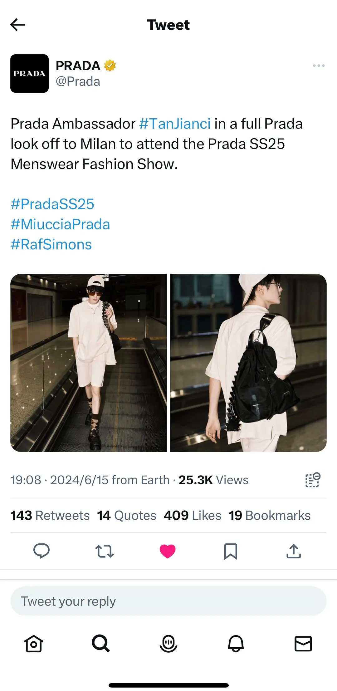 Prada外网认领檀健次，期待今天大秀，这会儿又是贵公子风格了，帅！ ​​​