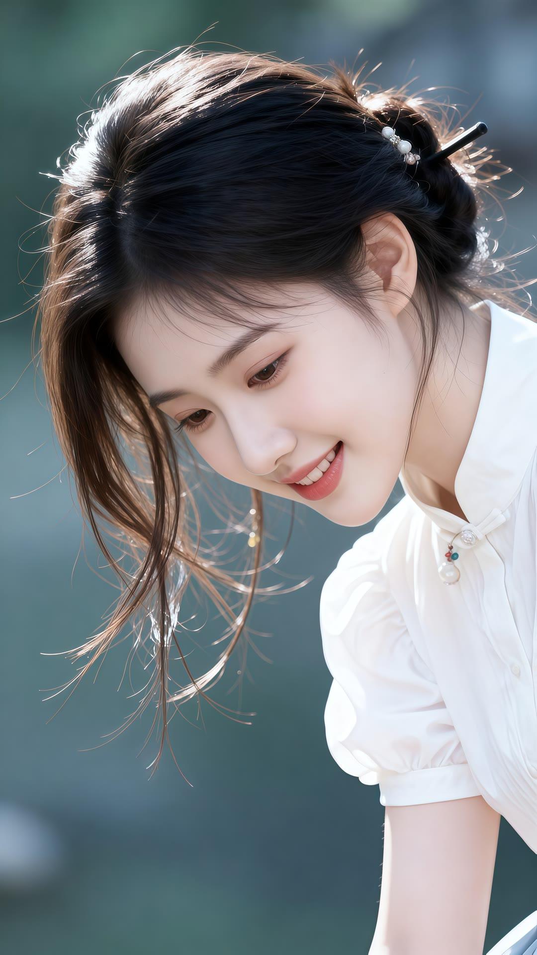 温柔甜美的少女，阳光下的微笑