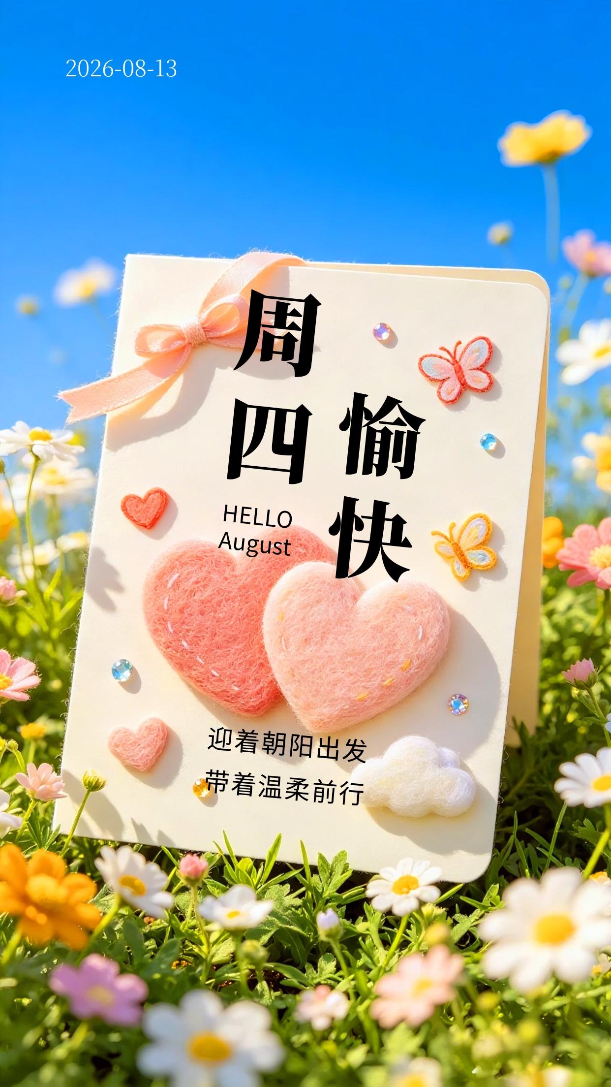 周四清晨，送上暖心问候🍃！八月初秋，风柔云淡，窗外草木郁郁葱葱，处处藏着温柔小