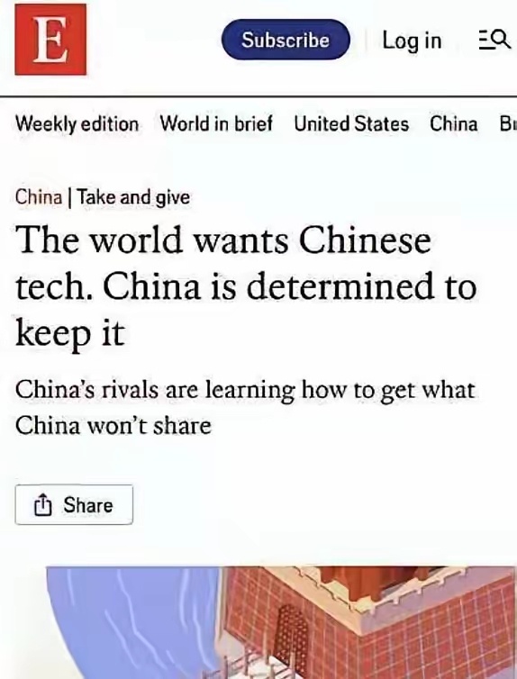 经济学人杂志批评称，全世界都想要中国的科技，但中方却拒绝了！ 