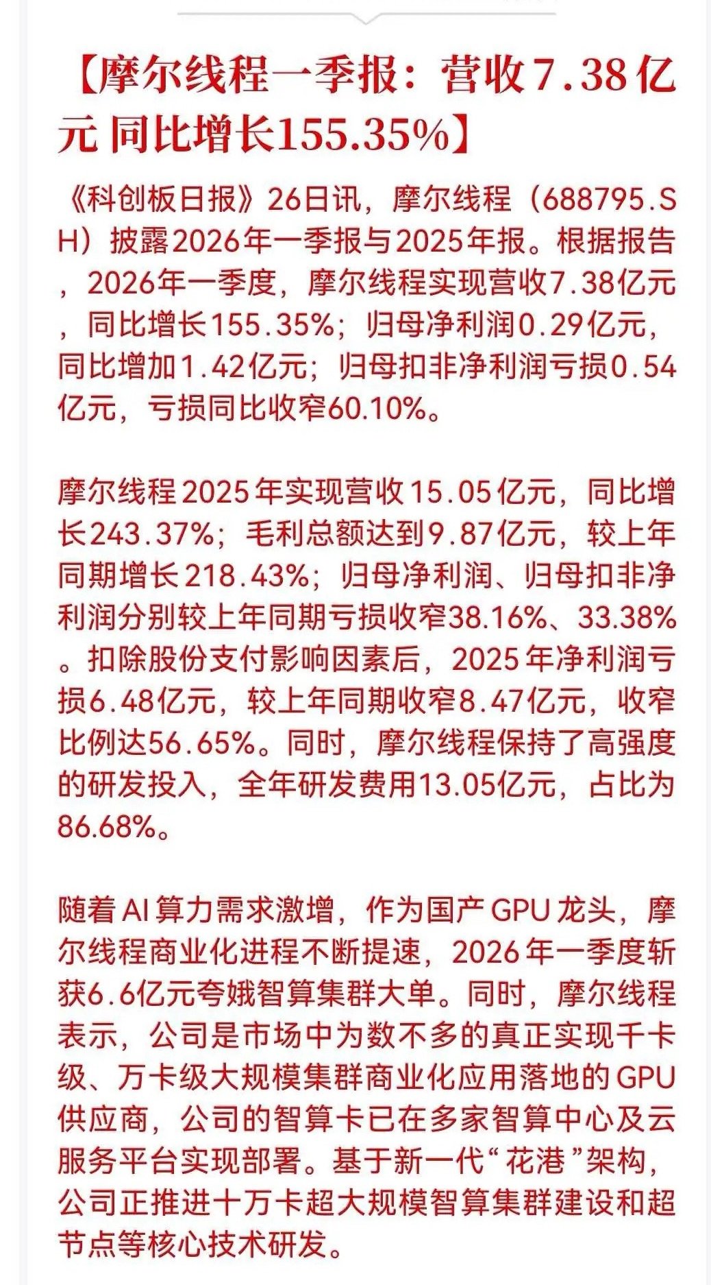 3万股民要彻夜狂欢！国产GPU龙头摩尔线程首次扭亏为盈，继续大涨还是利好兑现呢？