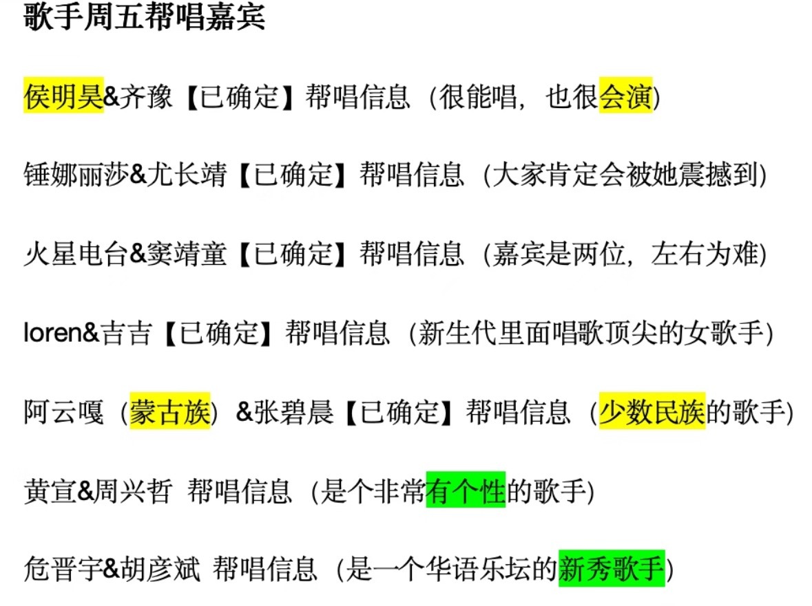 齐豫帮唱嘉宾侯明昊张碧晨帮唱嘉宾阿云嘎 帮唱嘉宾名单来了 