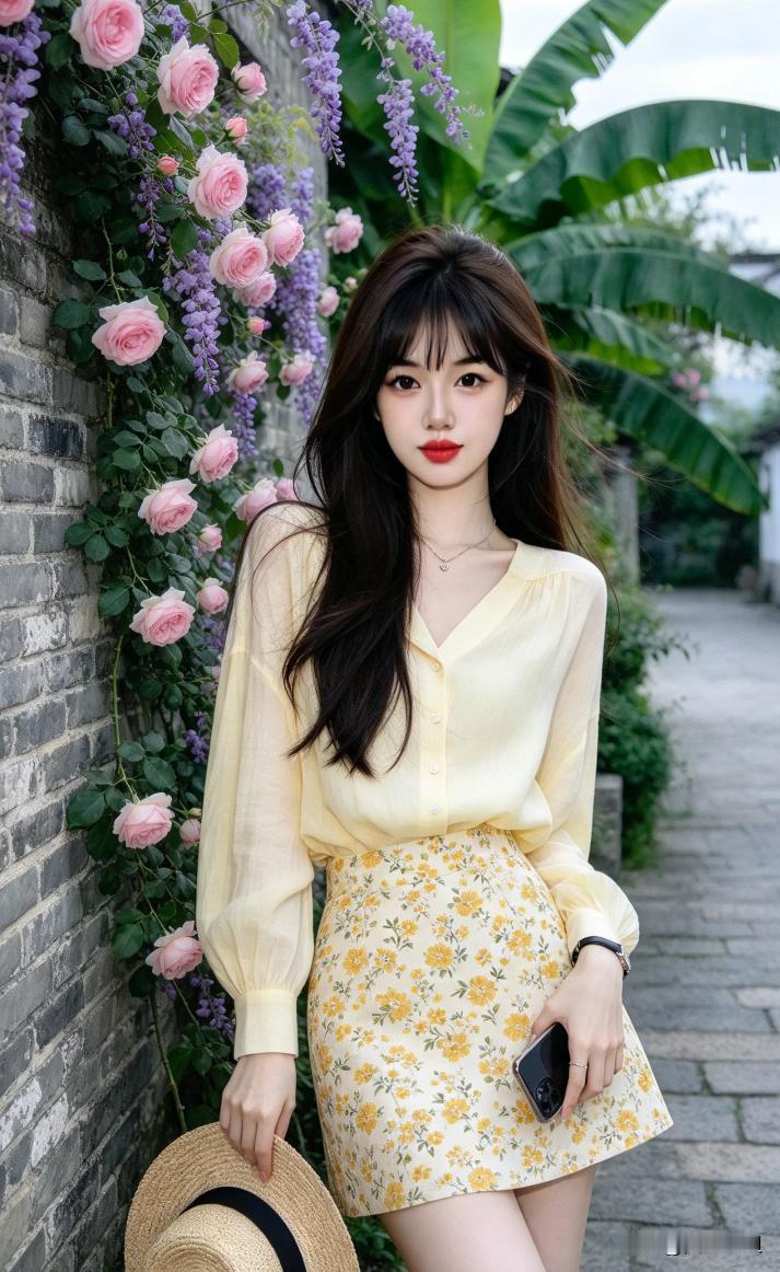 之前路过街角花店，撞见个穿米白亚麻裙的女生站在蔷薇花墙边，抬手捋碎发的时候袖口滑