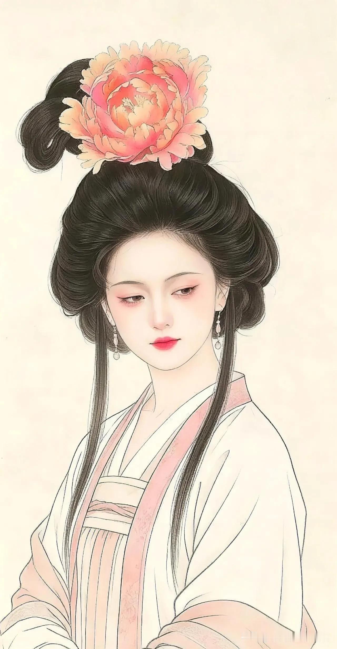 美女彩图加白描勾线图