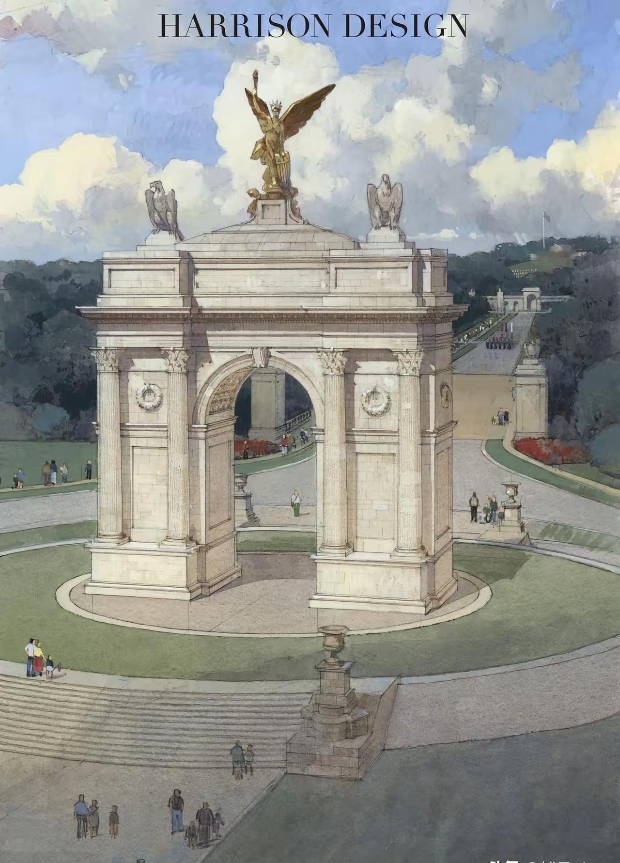 来看看，特朗普为美国建国250周年纪念活动，选定修建的美国版凯旋门方案。
大家觉