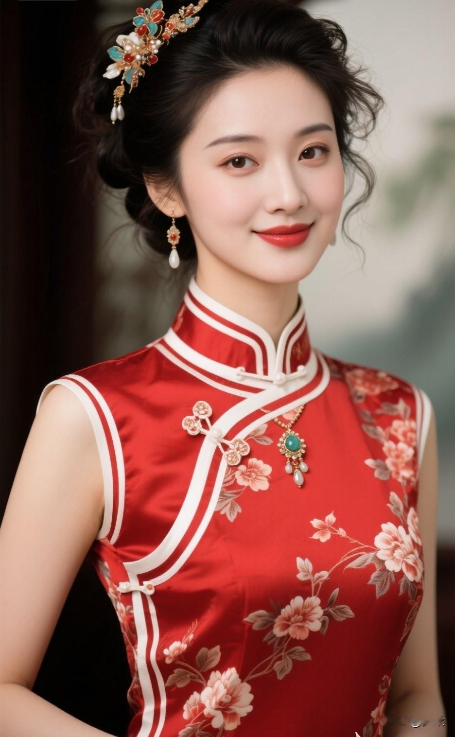 古典优雅，红衣美人，花枝招展，韵味十足！红裙女郎