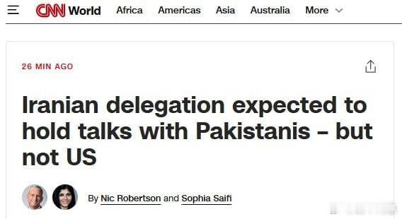 伊朗代表团将与巴基斯坦调解人进行谈判，但不会与美国代表会面，随后将前往阿曼首都和