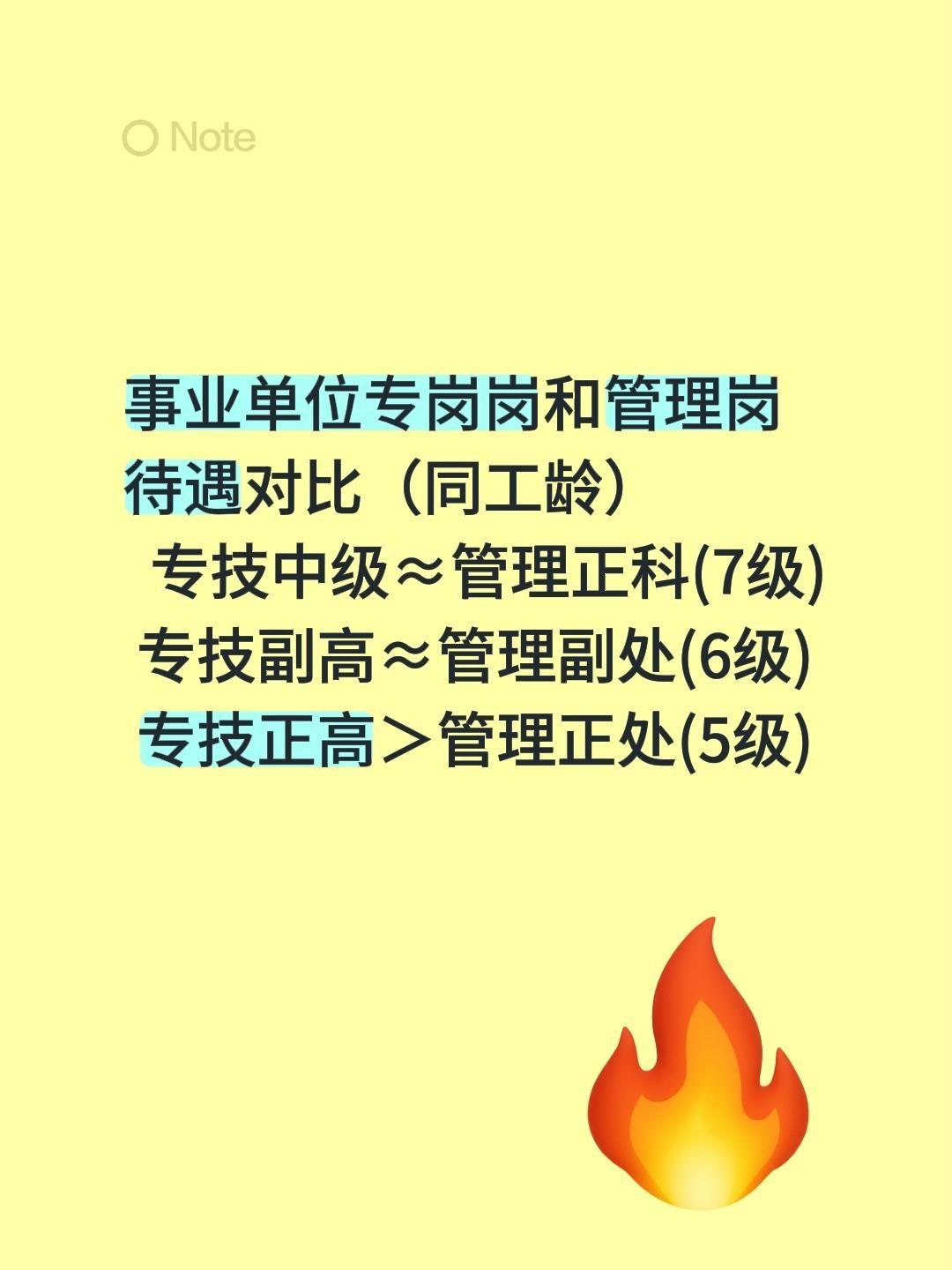 事业单位专岗岗和管理岗待遇对比（同工龄）
  专技中级≈管理正科(7级)
 专技