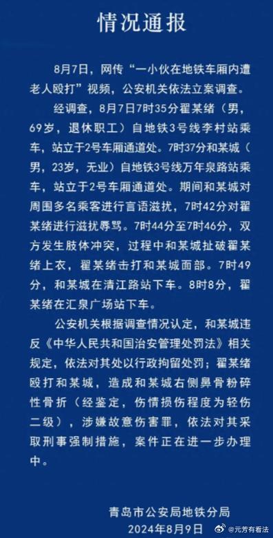 青岛地铁小伙被老人殴打这个事件，在警方介入调查后，结局出现了大反转。老人动手确实